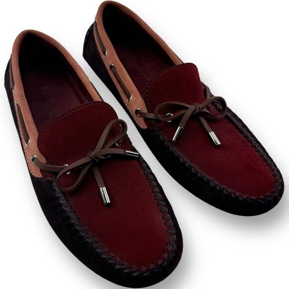NWOB Louis Vuitton Red & Brown Suede w/ Leather Bow Loafer Shoes Size 7.5 - Picture 1 of 12